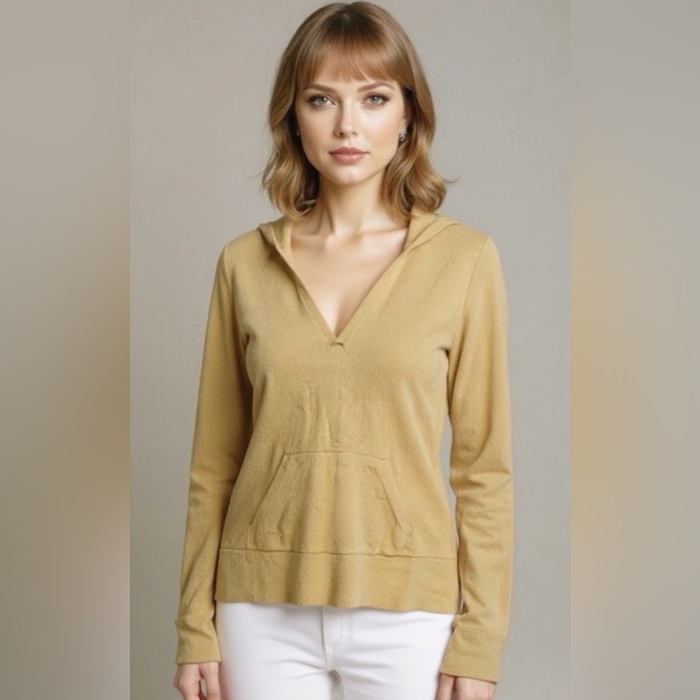 INC International Concepts 100% Cashmere Camel Tan Hooded Sweater Size Small